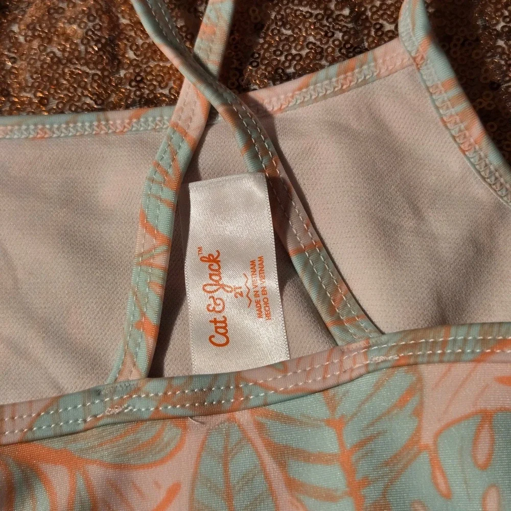 Cat & Jack Girls One Piece Swimsuit Palm Leaf Print Cutout‎ Sides Size 2T